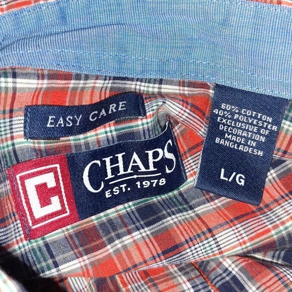 Chaps Easy Care navy reddish orange plaid button down shirt Sz L - Picture 4 of 4
